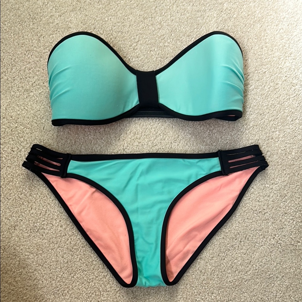 Mint and Coral Women's Bikini Set
